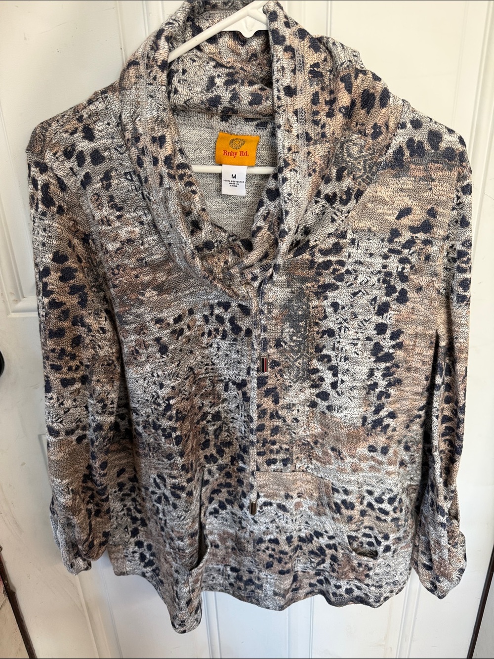 Ruby Rd. Neutral Leopard Print Cowl Neck Pullover
